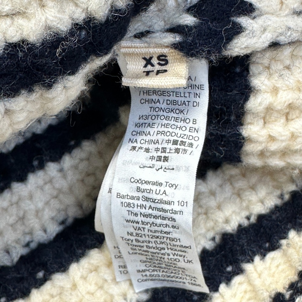 Tory Sport Merino Wool Striped‎ Sweater Cream Black Boxy Women's XS - Picture 8 of 9